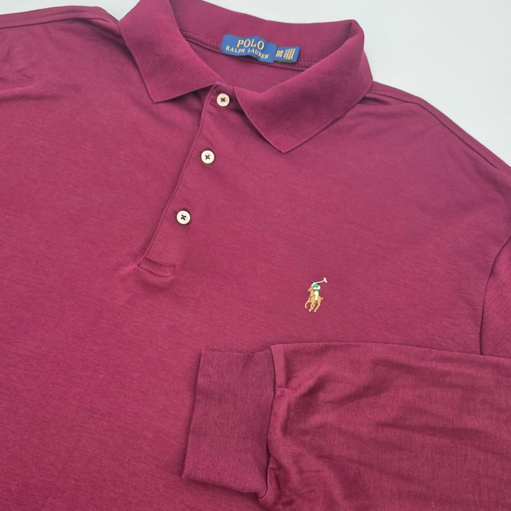 POLO RALPH LAUREN LONG SLEEVE POLO SHIRT MENS 1XB MAROON CLASSIC PONY EUC COTTON